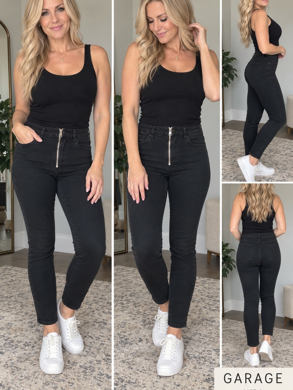 Garage Black High-Rise Zip-Front Skinny Jeans